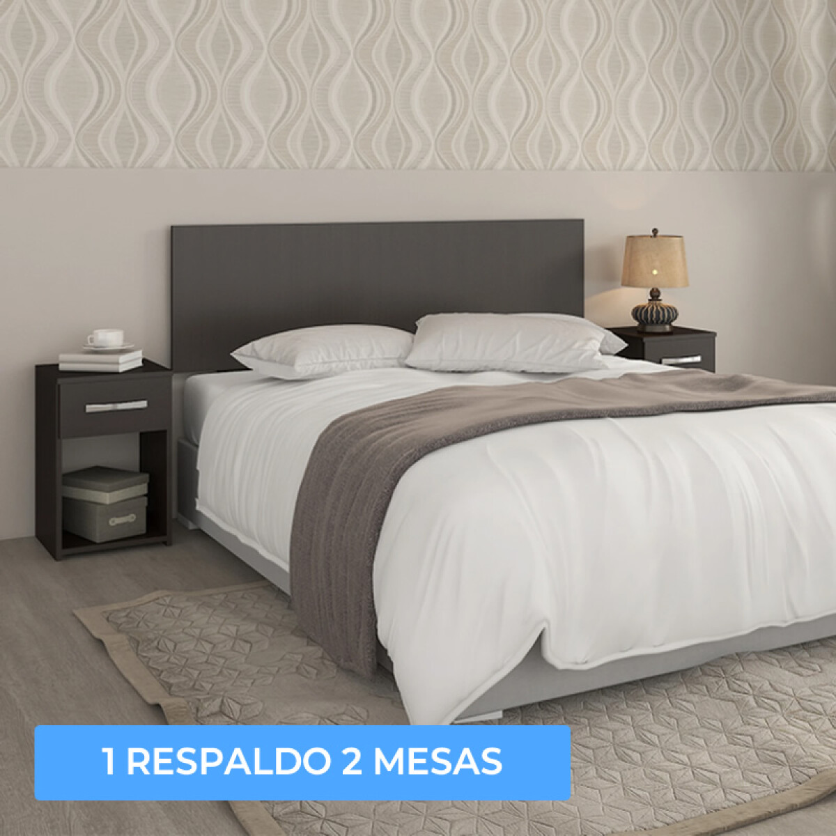 Respaldo de Sommier C / 2 Mesas de Luz - Tabaco - MDP - FE 