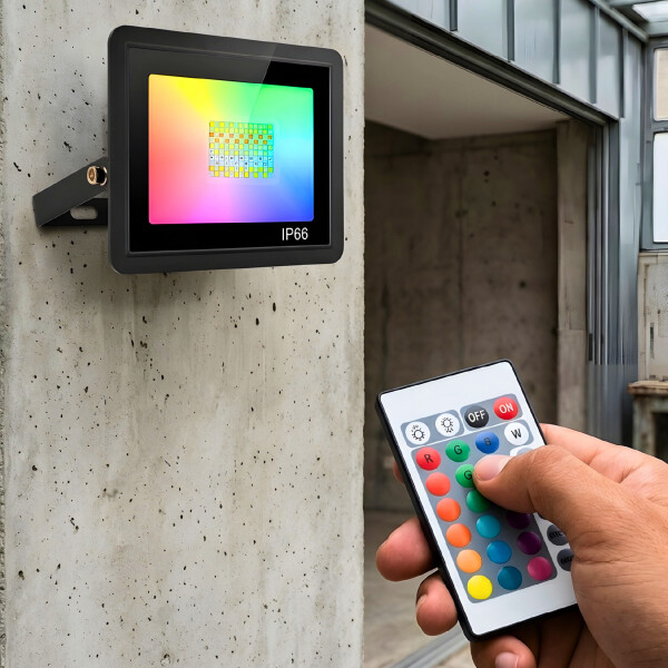 Foco Reflector RGB Control IP66 Exterior Interior 18 LED 20W Color Negro