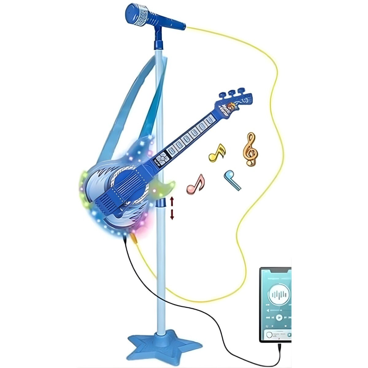 Micrófono Infantil con pie, guitarra con luz y sonido MP3 3AA - Azul 