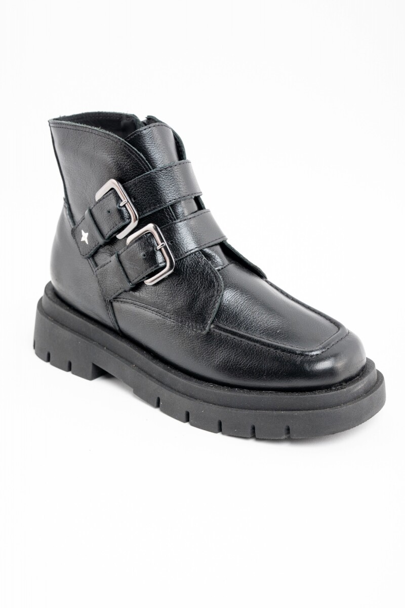 Bota Cuero Hebillas Negro
