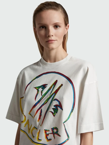 Moncler -Remera de algodón estampada Blanco