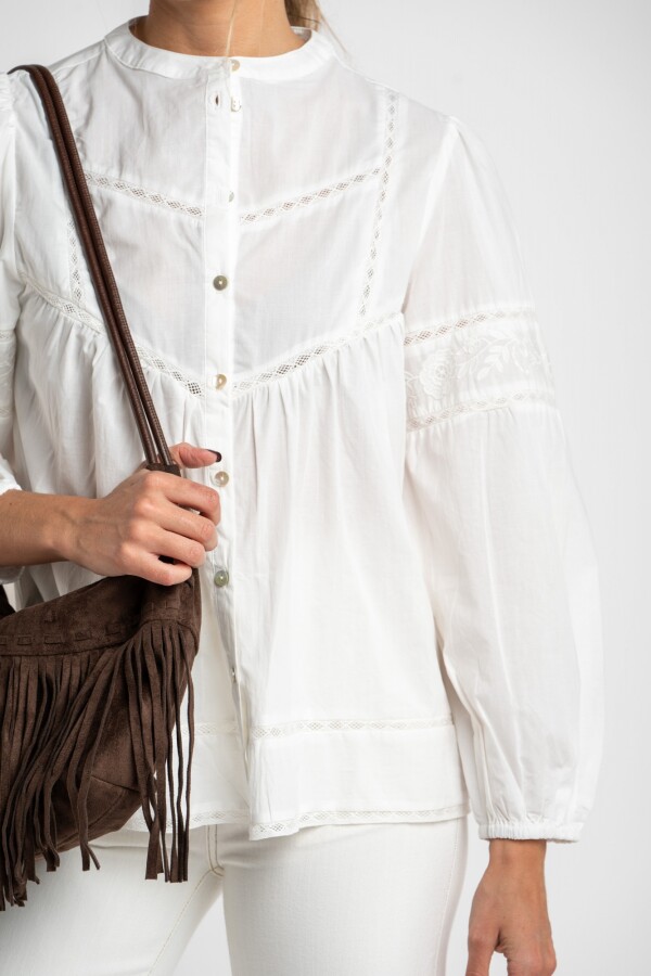 Blusa Algodón Con Detalles Encaje Crudo