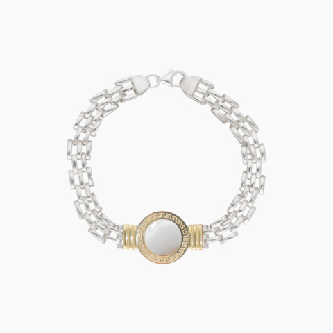 Pulsera en plata y oro con nácar con diseño de guarda griega Pulsera En Plata Y Oro Con Nácar Con Diseño De Guarda Griega