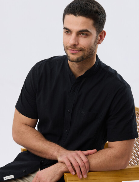 CAMISA LISA DE LINO CUELLO MAO Negro