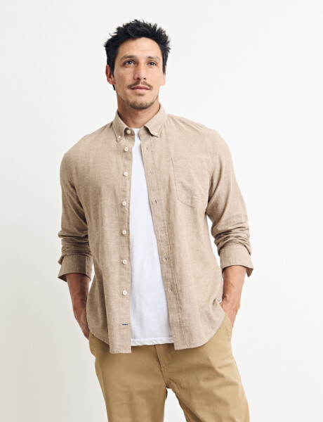 011665 CAMISA DE LINO HARRINGTON LABEL Camel