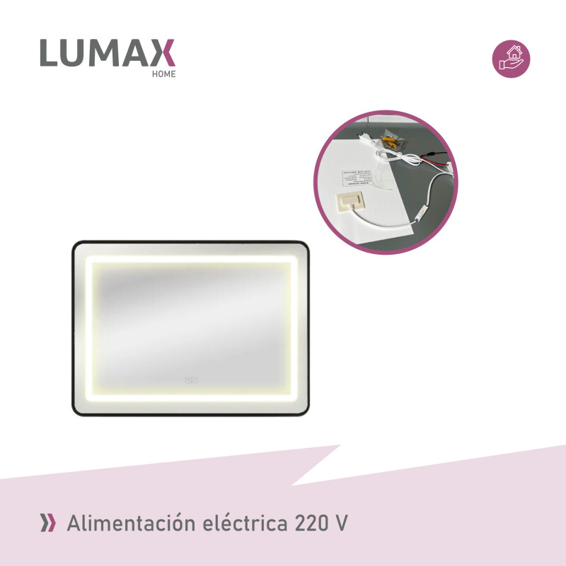 Espejo Luz LED Lumax 90x70 cm Horizontal Desempañador Baño Iluminación Fría Touch Espejo Luz LED Lumax 90x70 cm Horizontal Desempañador Baño Iluminación Fría Touch