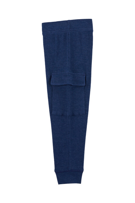 Set dos piezas de algodón térmico, pantalón y remera con capucha, azul marino Set dos piezas de algodón térmico, pantalón y remera con capucha, azul marino