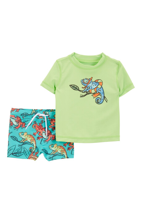 Traje de baño dos piezas, con protección UPF 50+, manga corta, diseño iguanas Sin color