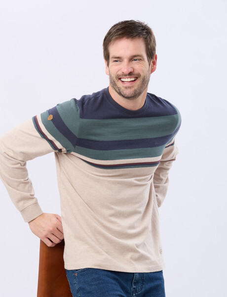 REMERA RAYADA DE ALGODÓN AZUL