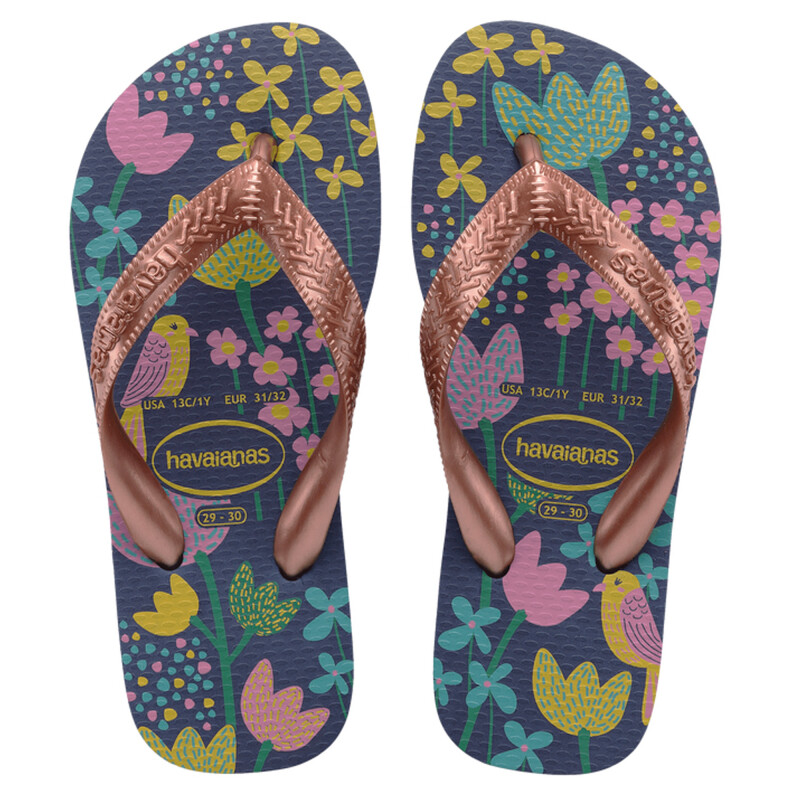 Sandalias Infantiles Havaianas Hav.Kids Flores Azul Marino - Dorado