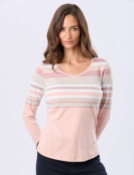 REMERA RAYADA DE ALGODÓN Coral
