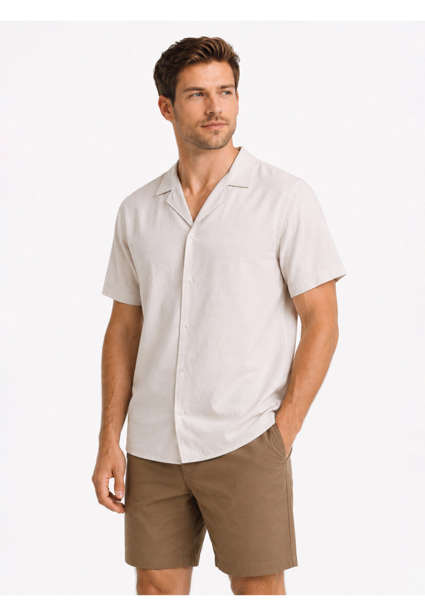 Camisa Arrow Lino Cotton Manga Corta - BEIGE 