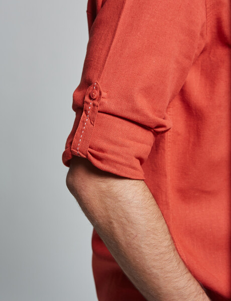 Camisa m/c lino lisa ladrillo