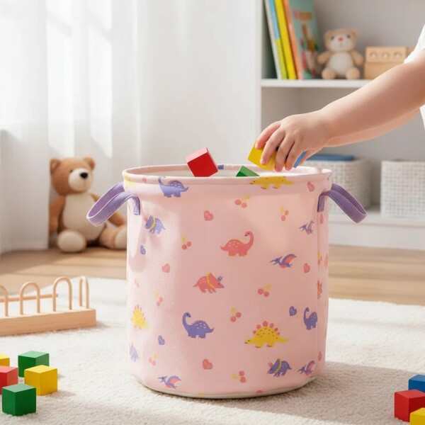 Cesto tela organizador rosa dino