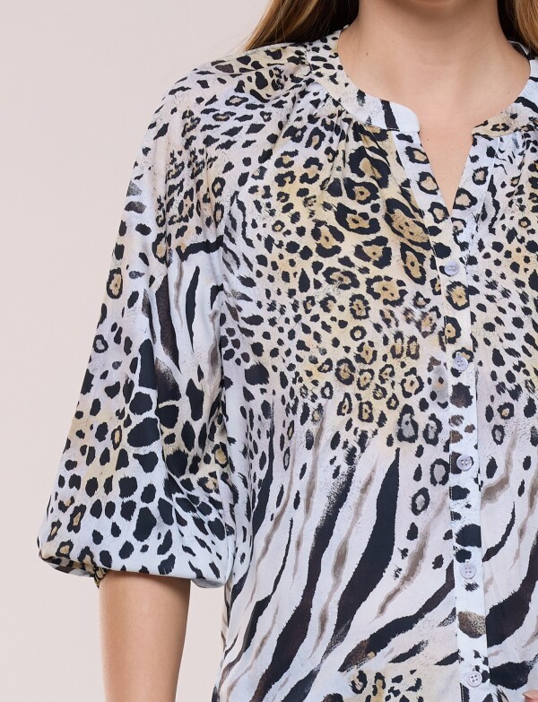 Blusa De Gasa Con Manga Abullonada MULTI/NEGRO