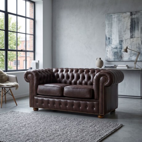 Sofá Chesterfield Novo - Cuero Básico - 2 cuerpos Café - (Preventa)