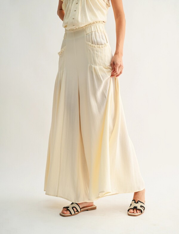 Pantalón Palazzo Fluido De Tiro Alto Con Frunces BEIGE CLARO