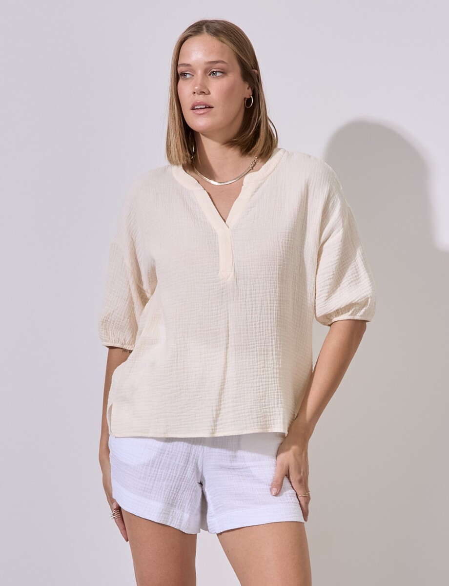 Blusa Algodon Esc V - Beige 