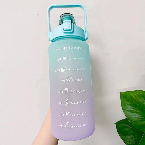 Botella De Agua Deportiva 2 L Diseño Motivacional Medidas Variante Color Celeste
