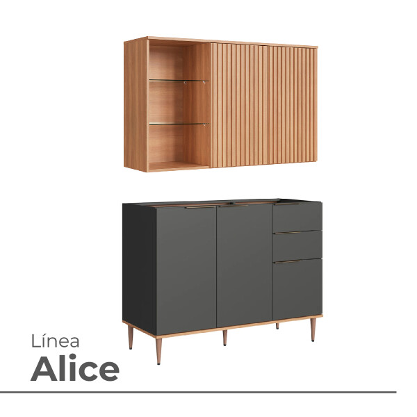 KIT COCINA AEREO 2 PUERTAS Y BAJO MESADA ALICE Kit Cocina Aereo 2 Puertas Y Bajo Mesada Alice