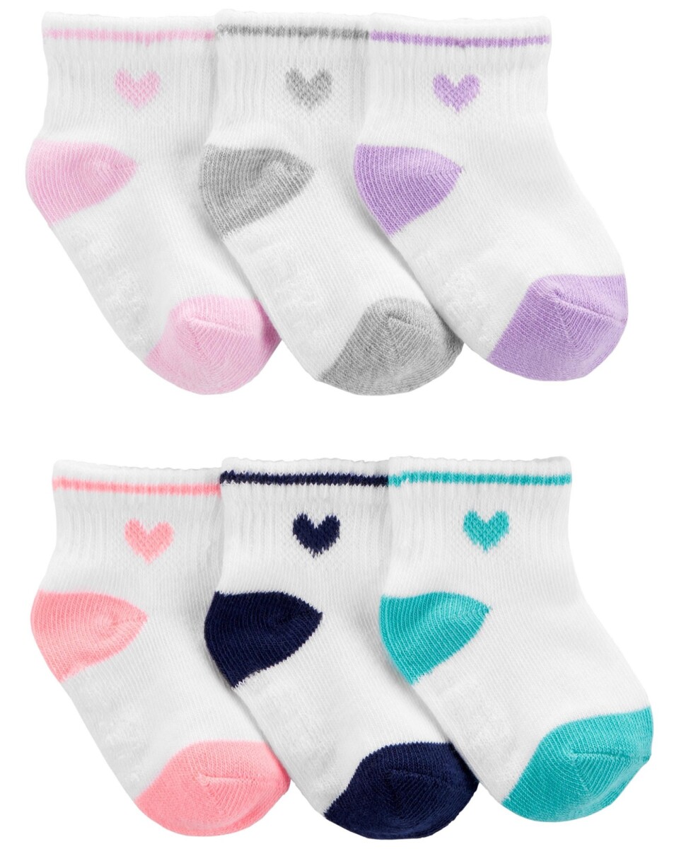Pack seis pares de medias de algodón, estampa corazón 