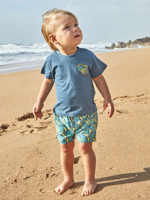 Camiseta Manga Corta Surf Flower Azul