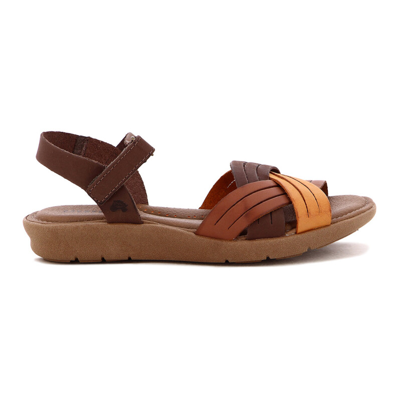 Country Sandalia Dama Casual Cuero Tiras Combinada Cruzadas Miel-mix