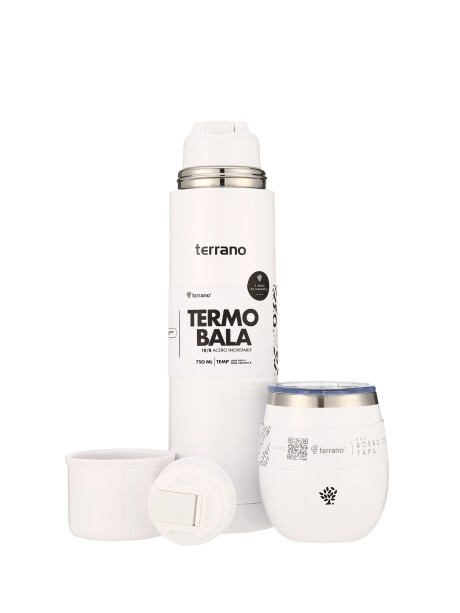 Kit Acero Bala Metalizado - 750mL + Mate Con Tapa Blanco