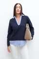 Sweatshirt con camisa azul marino