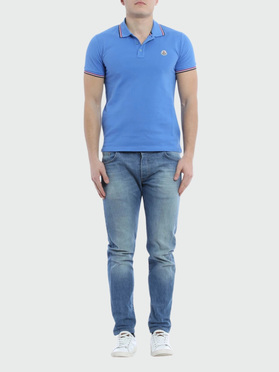 Moncler -Remera polo de algodón manga corta - Celeste 