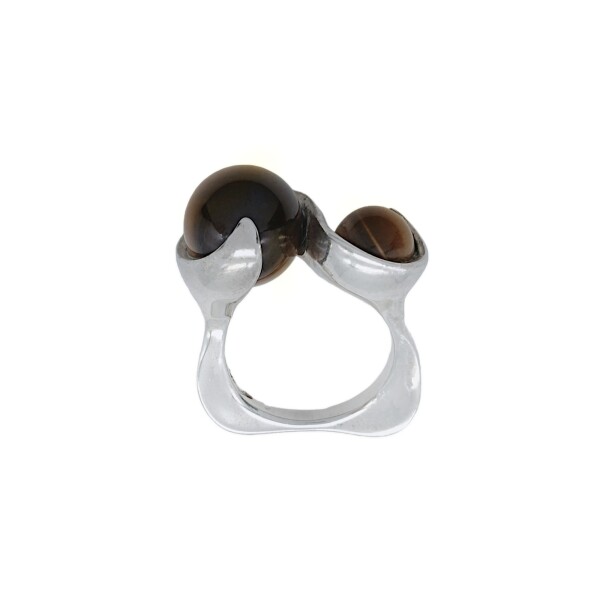 Anillo Doble Esfera-Plata 925-Piedra Ojo de Tigre-AN4366 conpiedra