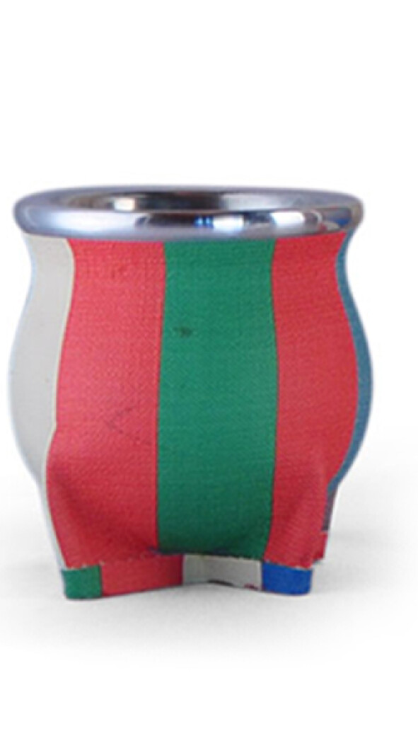 MATE DE CERÁMICA MEDIANO ALFA RAYADO CORAL AZUL Y VERDE