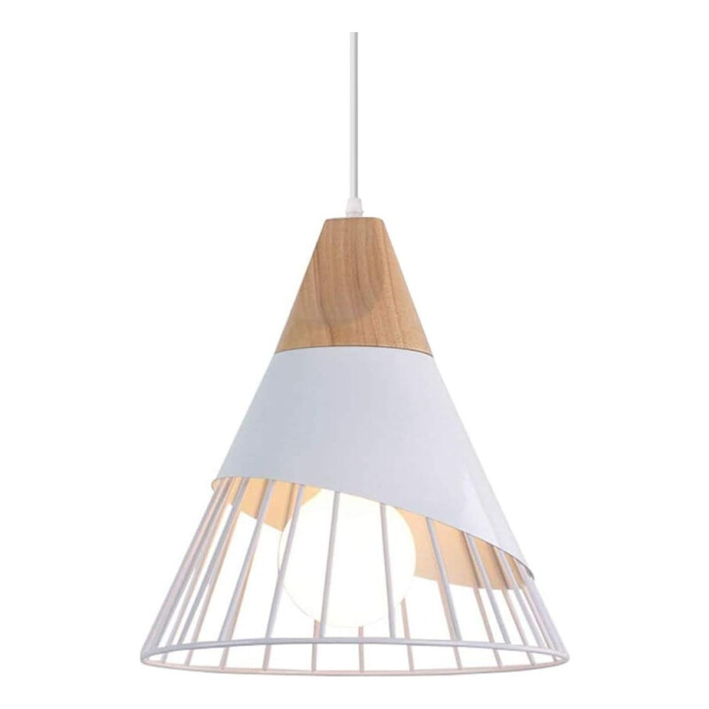 Lampara Nordica Conica Metal Y Madera Columbus Blanco