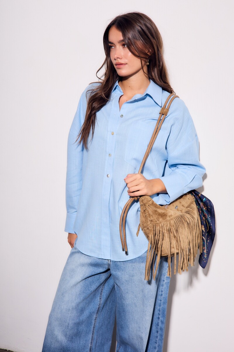 Camisa Con Lino Celeste
