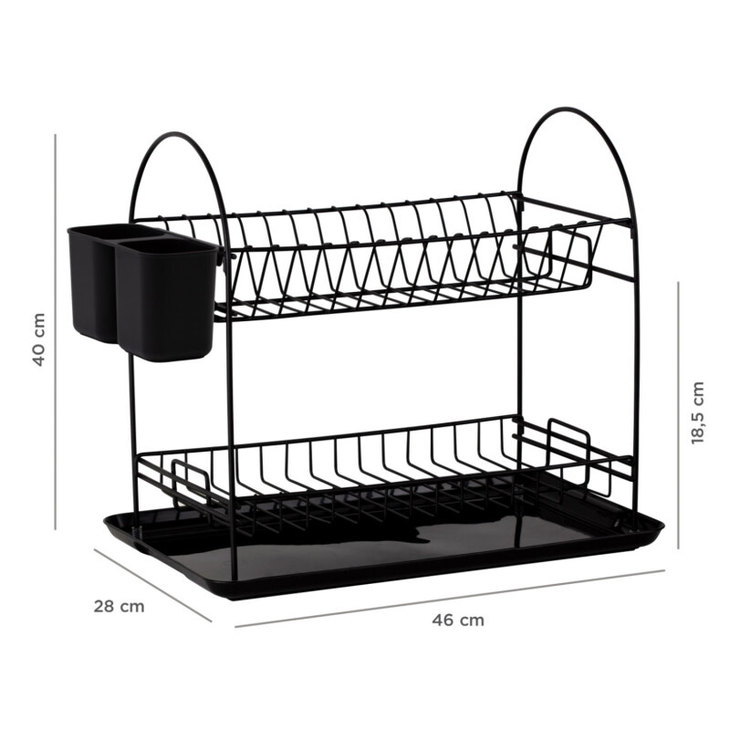 Escurridor de Platos Cromado con 2 Niveles y Bandeja Metalife Negro