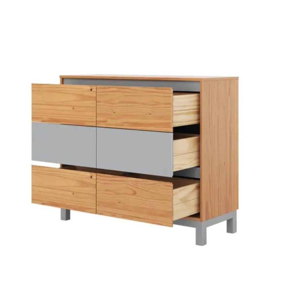 Cómoda 6 Cajones - Madera Maciza Pino/Gris - Square Cómoda 6 Cajones - Madera Maciza Pino/Gris - Square