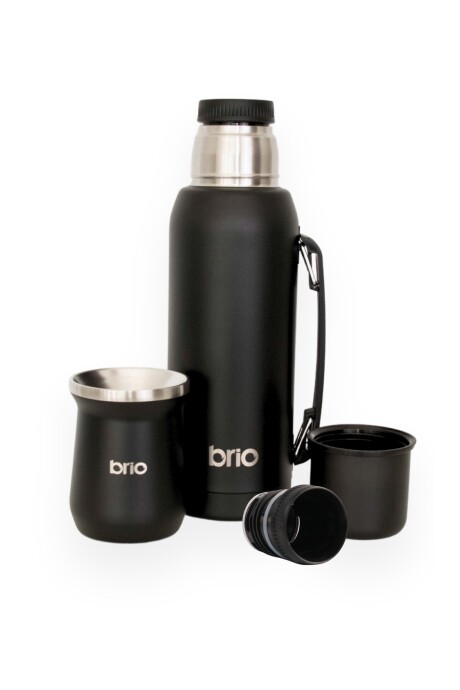 Set De Termo 1 Litro Y Mate Diseño Clásico brio Acero Inox Negro