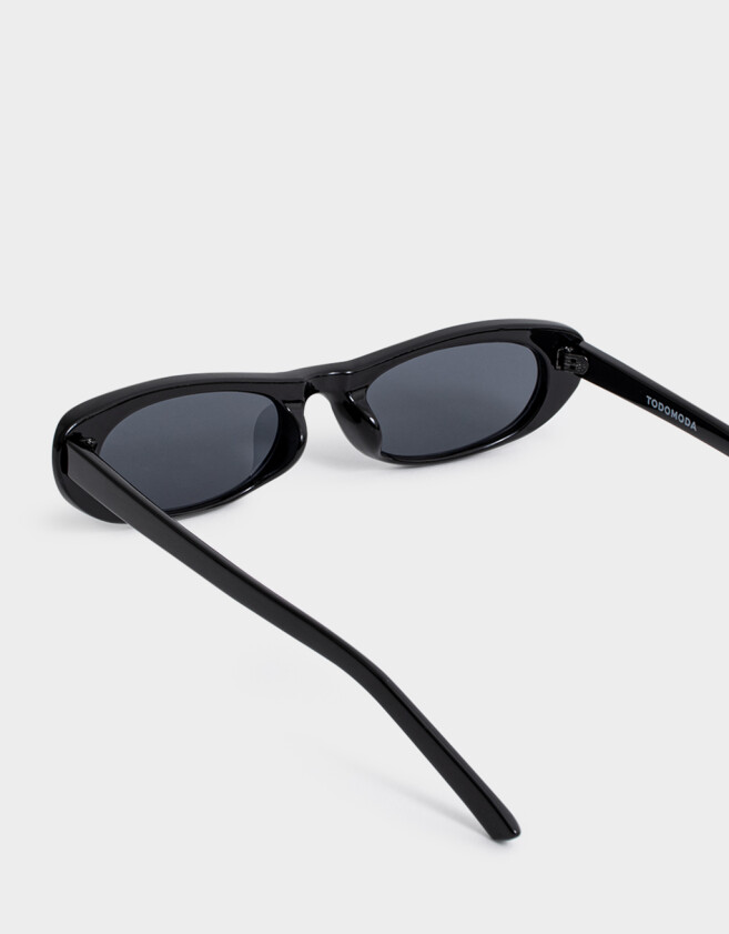 Anteojo Acrilico Anteojo De Marco Ovalado De Plástico Negro Y Lente Negro - Negro