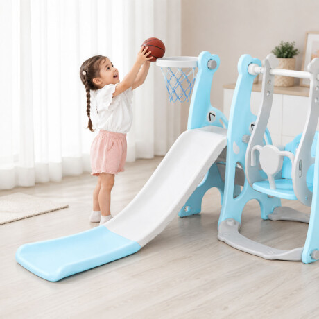 Juego Infantil Hamaca + Tobogan Infantil + Aro 3 En 1 Celeste