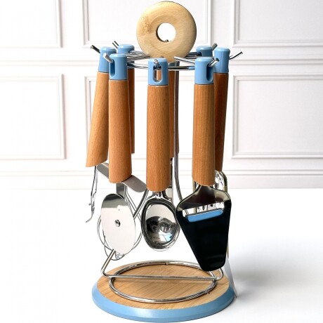 Set de 8 utensilios Acero/Bambú de cocina con soporte Set de 8 utensilios Acero/Bambú de cocina con soporte