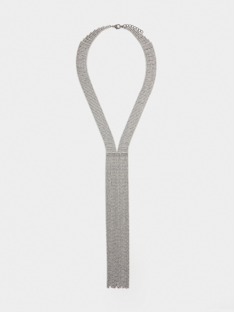 Collar De Corbata Con Cristales plateado