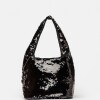 Cartera al hombro Poolside en paillette metalizado Negro