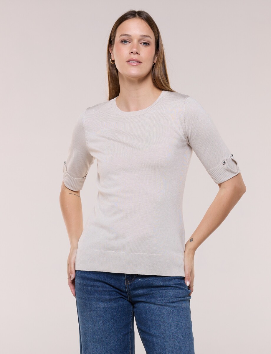 Buzo Con Detalle Metálico En Puños - Beige Claro 