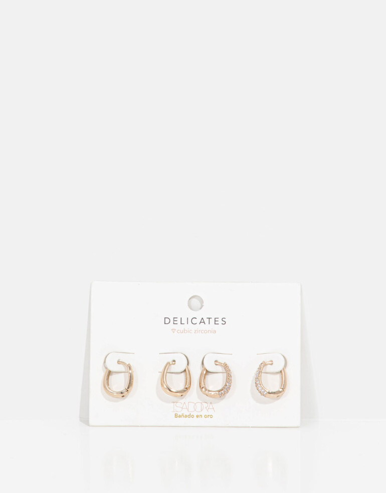 Aros Argollas Set Strass Set De Argollas Con Cubic - Dorado