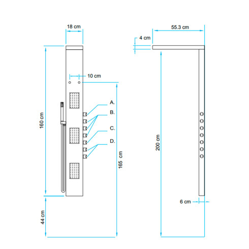 PANEL DE DUCHA CON HIDROMASAJE AQUALIA, REQUIERE MIN 3.0KG/CM2 PRESION AGUA 000