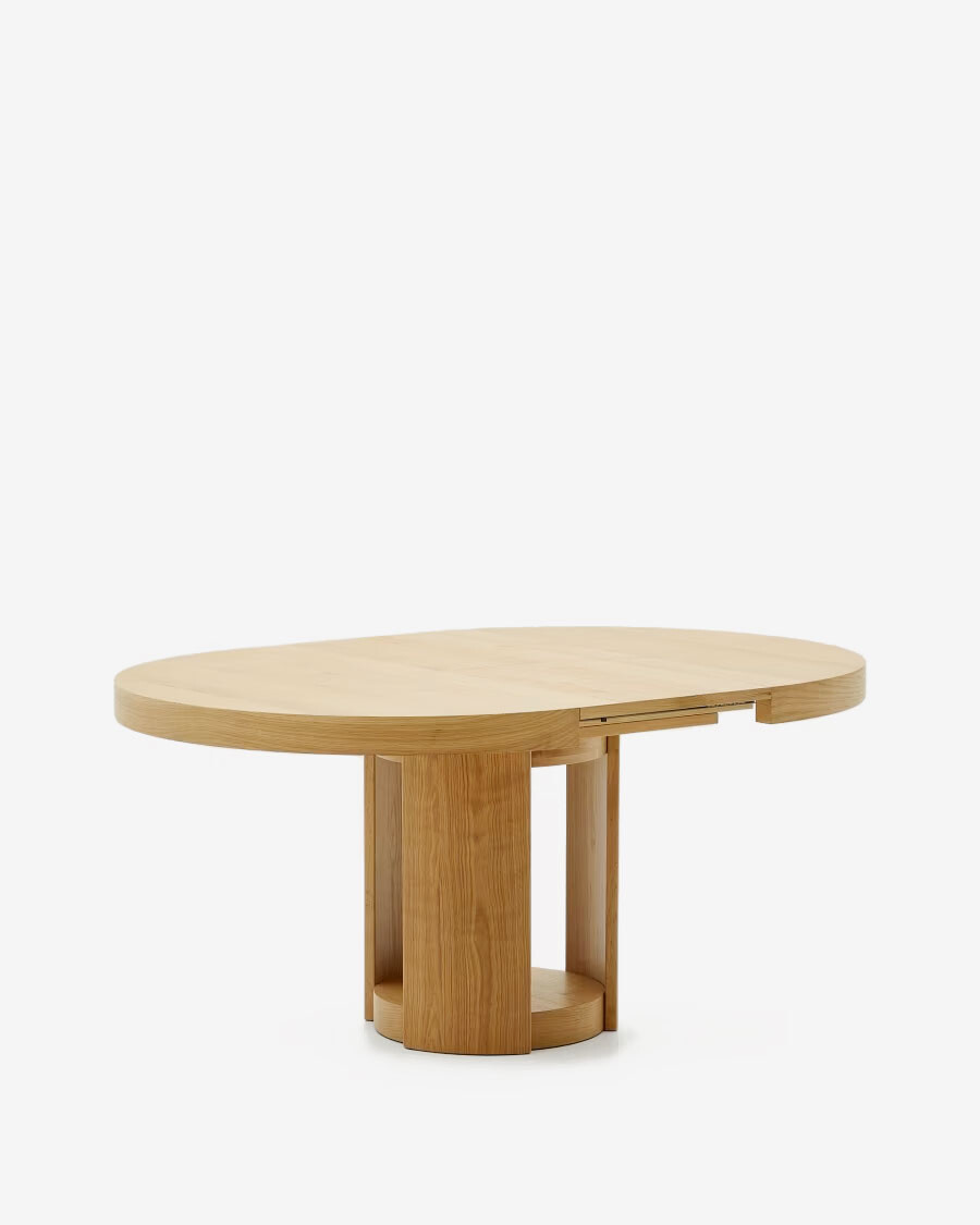 Mesa extensible redonda Artis de madera maciza y chapa de roble FSC 100% 120 (170) x 80 cm Mesa extensible redonda Artis de madera maciza y chapa de roble FSC 100% 120 (170) x 80 cm