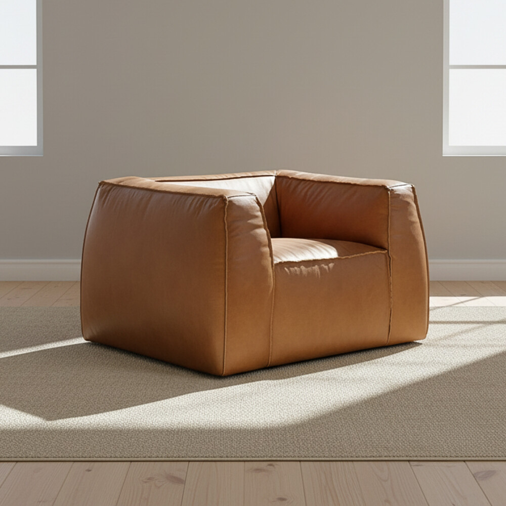 SOFÁ CUERO MARRON TUFA CAMEL