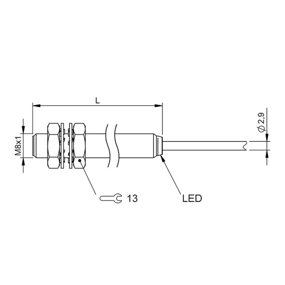 Sensor inductivo PNP NA metalico Ø8mm 24VDC BF0020