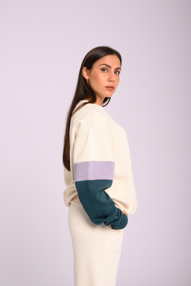 Buzo felpa oversize - Estampa bordada Crudo