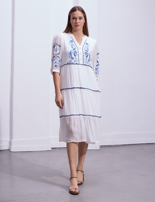 Vestido Det Bordado BLANCO/AZUL